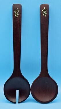 Vintage Christmas Tree Spode Wooden Salad Servers Discontinued Item ~Excellent~